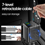 Elough 7 In 1 Car Charger Retractable USB C To ios Cable For iPhone Samsung Car Phone Charger USB Cigarette Lighter QC Adapter