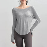 Women's yoga sports T-shirt, Modal ribbed yoga long sleeved outdoor sports loose top slimming yoga T-shirt cover
