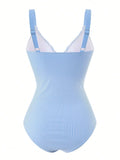 Vintage Blue Striped Swimwear Women Drawstring Shorts Sets 2026 V Neck Cross Slimming Bathing Suit Holiday One Piece Swimsuit