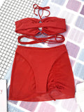 3 Pieces Criss Cross Halter Bikini 2026 Women & Beach Skirt Swimwear Female Sexy Swimsuit Beachwear Bathing Swimming Suit