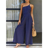 Foridol Waist Folds Backless Double Strap Casual Wide Leg Jumpsuit Long Pants Green 2025 New Female Loose  Jumpsuit