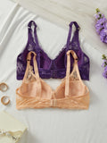 2Pcs/Set Lace Bra for Women Sexy Underwire Push-Up Bra Breathable Mesh Thin Soft Lingerie Adjustable No Lining Women's Bra
