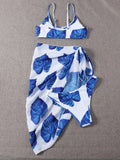 3 Pieces Leaf Print Bikinis 2026 Women & Cover Up Skirt Swimwear Female Sexy Swimsuit Beachwear Bathers Bathing Swimming Suit