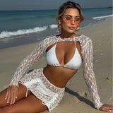 2025 European and American New Solid Color Special Mesh Four-piece Beach Swimsuit Sexy Bikini Burkini Muslim Swimwear