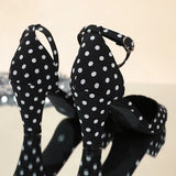 Fashion Polka Dot Ankle Buckle Pumps Women Plus Size 42 Pointed Toe High Heels Sandals Woman Elegant Thick Heel Party Shoes