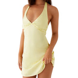Women's Summer Fashion Party Beach Halter Neck Tank Dresses Sleeveless Deep V Neck Solid Color/Floral Print Mini Dress