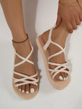 Women Summer Flat Sandals Light Weight Beach Street Shoes Elastic Band Girls Student Daily Walking Flats Leisure Sandalias