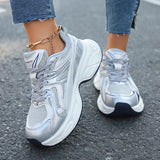 Fashion Breathable Chunky Platform Sneakers Women Korean Lace Up Thick Bottom Vulcanized Shoes Woman Patchwork Comfy Dad Shoes