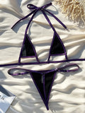 Shiny PU Bikini Extreme Mini Micro Thong Bikinis Female Swimsuit Women Swimwear Two-pieces Bikini Set Halter Bathing Suit Swim
