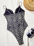 Contrast Color Women One-piece Suit Swimwear Sexy Hollow Out Frill Trim Swimsuit Lace-up Strappy Beachwear Bathing Suits Biquini