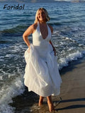 Foridol Summer Spring White Cotton Women's Dress Backless Halter Midi Party Dresses Elegant Vinatge A-line Vestidos 2025 New In