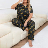 Plus Size 3XL 4XL 5XL Sleepwear Women's Heart Letters Print Pajamas Set Casual Short-Sleeve Top and Pants Loungewear