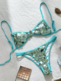 XS - L Glitter Sparkling Squins Halter Bikini Women Swimsuit Female Swimwear Two-pieces Bikini Set High Cut Bathing Suit Swim