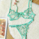 French Floral Bra Set Women | Sweet Sexy Sheer Mesh Lace, Transparent Underwear Set | Practical & Feminine MOYISU Sexy Panty Set