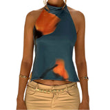 Women Halter Tops Sleeveless Backless Dots/Flower Print Summer Vest for Club Party Summer Tank Top