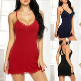 Sexy Lingerie Mini Dress Fashion Ladies Sleepwear Women Lace Silk Satin Nighties See Through Nightwear Nightgowns Pajamas
