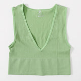 Deep V-Neck Crop Top 18 Colors Slim Fit Tank Stretchy Sleeveless Crop Vest Casual Ribbed Knit Top Low Cut Summer Camisole M-XL