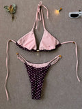 Sexy Black Polka Dot Print Bikini Set Women Pearls Push Up Bra Thong Swimwear 2026 Summer Bathing Suit Holiday Micro Swimsuit