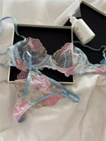 Pure Desire French Lace Bra Set Rose Embroidery Minimizer Wireless Comfort Support Full Bust Anti Sagging Breathable No Show USA