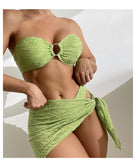 New Strapless Bikini Set Women Hollow Out Sexy Beachwear Sexy Lace Up Cover-Ups Wrap Skirt Summer New Fashion Bathing Suit