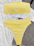 Snake Printed Female Bandeau Swimsuit High Waist Bikini 2025 Women Swimwear Bikini Set Wave Striped Bathing Suit Swim Beachwear