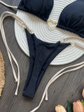 DEKA Metal Micro Bikini Set Lace-up High Waisted Bandage Thong Swimsuit Female Swimwear Women Solid Strappy Beachwear Bathing