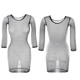 1PC Women Sexy Fishnet Beach Cover Up Long Sleeves Hollow Out Bodycon Dress See Through Summer Swimwear