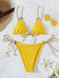 Sexy Rib Texture Triangle String Bikini Set Women Push Up Padded Thong Swimsuit Female Cut Out Bathing Suit Swimwear Biquini