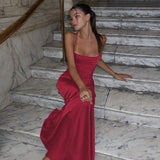 FDYOUI Women's Bandage Long Maxi Satin Dress Black 2026 Sexy Spaghetti Strap Slash Neck Backless Lace-up Party Evening Dresses