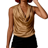 Women Satin Halter Tank Tops Fashion Fitted Solid Color Cowl Neck Sleeveless Vest Trendy Summer Streetwear