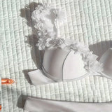 sexy white flower push up bikinis sets two pieces solid swimsuit bikini bathing suit Swimwear Biquini conjunto de bikini tankini