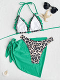 With Skirt Sarong Leopard 3D Ruffled Bikini Female Swimsuit Women Swimwear Three-pieces Bikini Set Bathing Suit Swim Beachwear