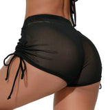 New Mesh Transparent High Waist Elastic Casual Shorts Sports Shorts For Women Wrinkle Drawstring Binding Charming Elegant FSKK