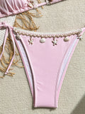 Shell Decoration Halter String Strappy Bikini Women Swimwear Female Swimsuit Two-pieces Bikini Set Ribbed Bathing Suit Swim Lady
