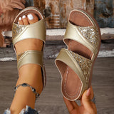 Golden Glitter Platform Sandals for Women Summer Lightweight Wedge Heel Sandles Woman Plus Size 43 Thick Sole Sandalias Mujer