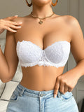 Silicone Pads Strapless Solid Color Sexy Lace Bras Fashionable Outfits Push up Detachable Straps Women's Bra