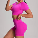 2pcs/sets Yoga Sport T-shirts Shorts Set Sportswear Woman Gym Seamless Workout Vest Shorts Leggings Activewear Women's Tracksuit