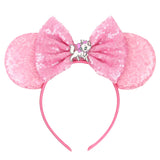 Kawaii Disney Mickey Mouse Ears Headbands For Girls Marie Cat Hairbands Headwear Adults Women Sequined 5" Bows Hair Accessories