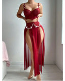 Women Sexy Lingerie Dress for Bow Knot Patchwork Mesh See-through Bra and Skirt Panties Set Underwear Erotic Lingerie