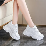 White Platform Women's Sneakers 2025 Autumn Lace-Up Thick Bottom Sports Shoes Woman Pu Leather Breathable Walking Shoes Female