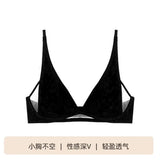 French Triangle Bra Rabbit Ear Cup, Deep V Wireless Bralette for Small Bust, No Gap Sexy Lingerie Set, Breathable Summer Thin