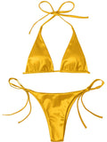 Sexy Satin Halter Brazilian Padded Bikini Female Swimsuit Women Swimwear Two-Pieces Bikini Set Bather Bathing Suit Swim V4966S