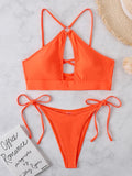 2026 Sexy Orange Bikini Hollow Out Push Up Two-Piece Swimsuit Women Halter Bandage Backless Thong Swimwear Summer Beachwear New