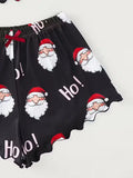 Women Sleepwear Christmas Santa Print Crew Neck Sleeveless with Spaghetti Strap Top and Shorts Pajama Set Loungewear