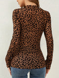 European and American sexy single-layer bra, stand-up collar, mesh bottoming top, women's leopard print inner top