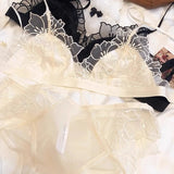 French Embroidery Lace Bralette Wireless Triangle Cup Bra for Women Elegant Underwear Set Thin Straps Small Chest Cover MOYISU