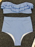 2025 Striped Top Ruffle High Waist Bikini Women Swimwear Female Swimsuit Two-pieces Bikini set Bandeau Bikinis Bathing Suit Swim