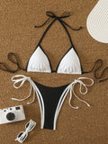 Sexy White Black Patchwork Micro Bikini Women Halter Push Up Bra Bandage Thong Swimsuit 2026 Bathing Suit Holiday Pool Swimwear