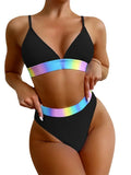3 Colors Sexy Bikini Women Patchwork Small Floral Print High Waist Swimwear Swimsuit Bikinis Set Bathing Suit Biquinis Feminino