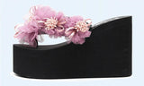 2025 New Beach Flip Flops For Women Summer Wedges Shoes Bohemian Flower Slippers Girls Sexy High Heels Street Platform Sandals